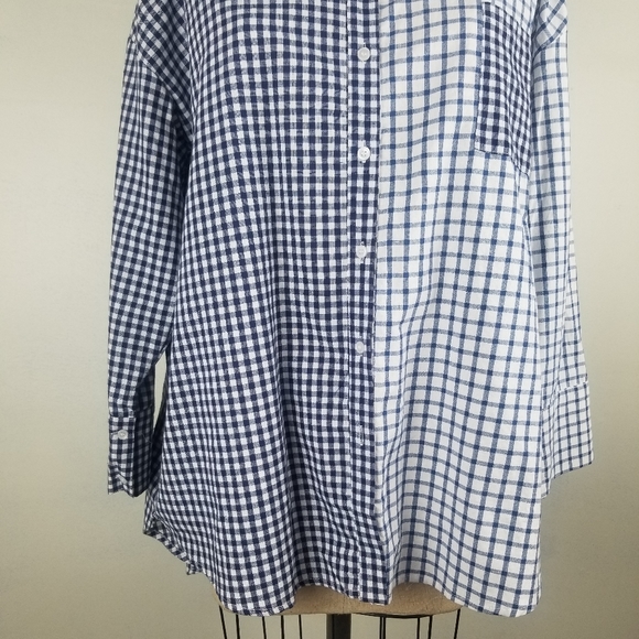 O & O Oversized Plaid Blue White Long Sleeve Shirt - Picture 3 of 10